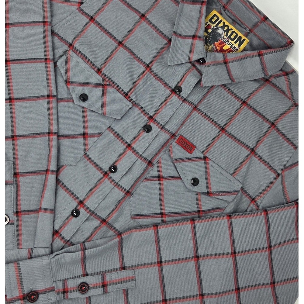 Dixxon Flannel Shirt Womens Size Medium Gray Plaid Smoke Eater Pearl Snap